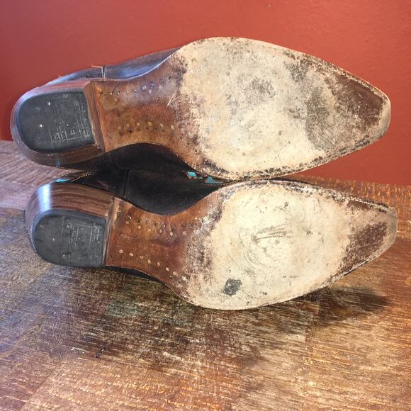 Corral Womens Boots 10 M Antique Brown Turquoise Saddle Rose Cross Inlay Western - Picture 13 of 13